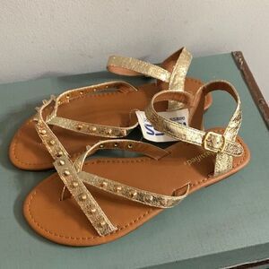 City classified  boho gold‎ sandals gladiator spike flat sandals summer